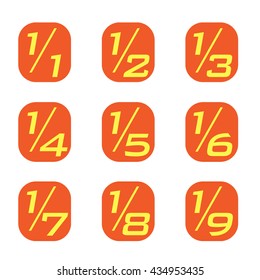 Vector Math Fractions Icons on White Background