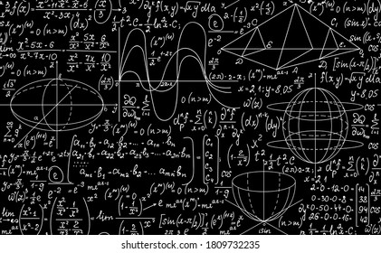 Vector math seamless background with handwritten formulas