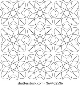 Vector mathematical pattern. The complex geometric pattern. Seamless pattern of thin lines. Black and white monochrome ornament.