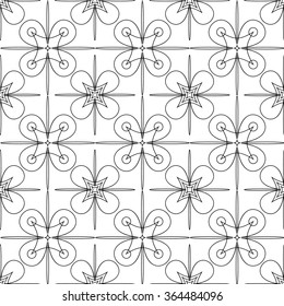 Vector mathematical pattern. The complex geometric pattern. Seamless pattern of thin lines. Black and white monochrome ornament.