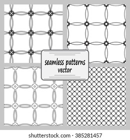 Vector mathematical pattern. The complex geometric pattern. Seamless pattern of thin lines. Black and white monochrome ornament. Set of 4 designs