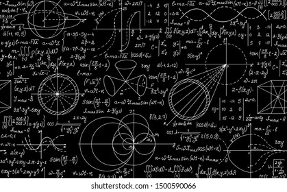 Vector mathematical seamless pattern with handwritten math and physics formulas. You can use any color of background