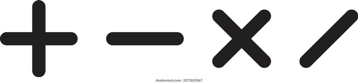 Vector mathematical signs addition, subtraction, multiplication and division. Concept: Education, educational, mathematics.