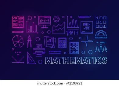 Vector mathematics colorful modern line illustration on dark background