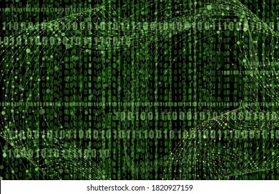 Vector Matrix Data Digital Background, Bright Green Color, Binary Code Concept, Big Data, Glowing Numbers.