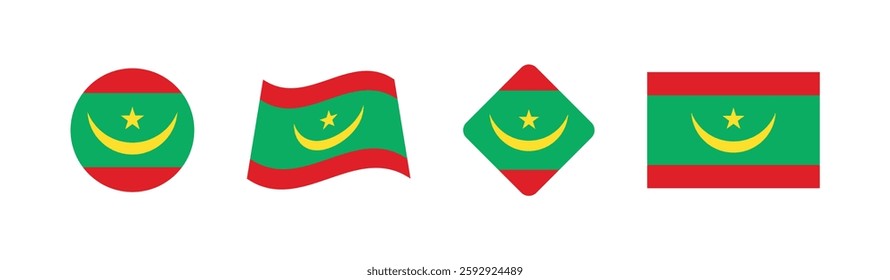 Vector Mauritania National Flag icon collection. Flag set of Mauritania various styles.