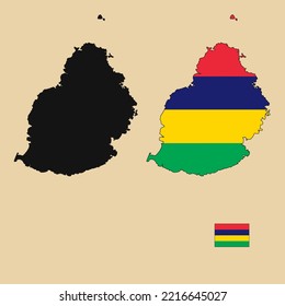 Mapa de esquema de país del vector de Mauricio con bandera fijada aislada en fondo plano. La silueta del mapa del país se puede utilizar para plantillas, informes e infografías.