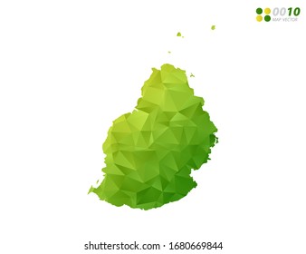 Vector Mauritius map green and yellow polygon triangle mosaic with white background. style gradient.