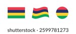 Vector Mauritius National Flag icon collection. Set of Mauritius Flag Icons in Various Shapes.