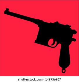 Vector Mauser gun silhouette isolated on red background