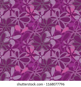 Vector mauve elegant Garden Tea Party textured floral coordinate seamless, layered pattern background. Perfect texture for fabric, scrapbooking, giftwrap,  wall paper projects, stationary, quilting
