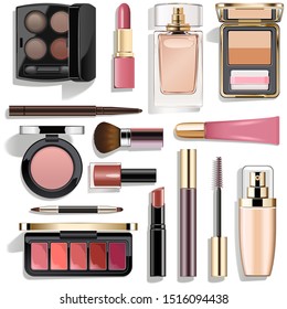 Vector Mauve Makeup Collection isolated on white background
