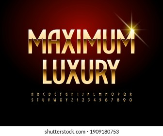 Vector Maximum Luxury Alphabet set. Gold Elegant Font. Shiny premium Letters and Numbers