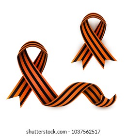 Vector May 9 Victory day, Russian traditional holiday George Ribbons, patrioric war peace memory symbol icon set. Elements for greeting card decoration. Isolated illustration on a white background