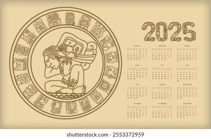 Vektor Maya Kalender. Kalenderplaner 2025 für Vorlage Corporate Design Woche ab Montag.