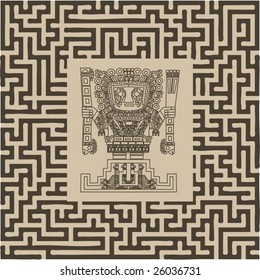 vector mayan and inca tribal symbols on maze