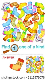 Vector Maze game for children education. Find one of a kind. Bright socks