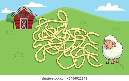 Vector Maze Game with funny cartoon Sheep.