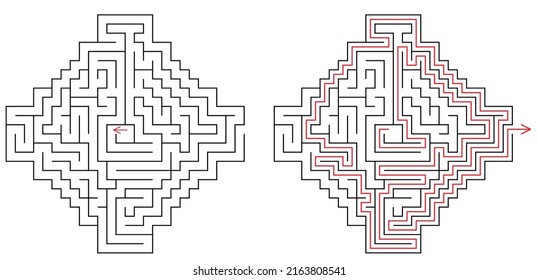 Vektor Labyrinth in der Form eines Juwel. Finden Sie den Weg aus der Mitte des Labyrinths. Mittelstufige Schwierigkeit Puzzle für Kinder und Erwachsene. 