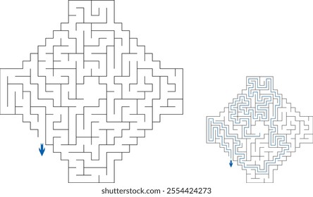 Vector maze inside the shape of a jewel. Find the way out from center of labyrinth. Medium level difficulty puzzle for childrens and adults