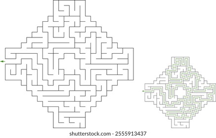 Vector maze inside the shape of a jewel. Find the way out from center of labyrinth. Medium level difficulty puzzle for childrens and adults