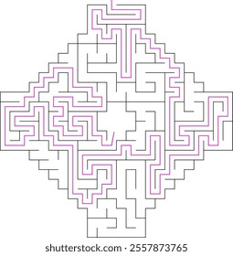 Vector maze inside the shape of a jewel. Find the way out from center of labyrinth. Medium level difficulty puzzle for childrens and adults