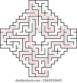 Vector maze inside the shape of a jewel. Find the way out from center of labyrinth. Medium level difficulty puzzle for childrens and adults