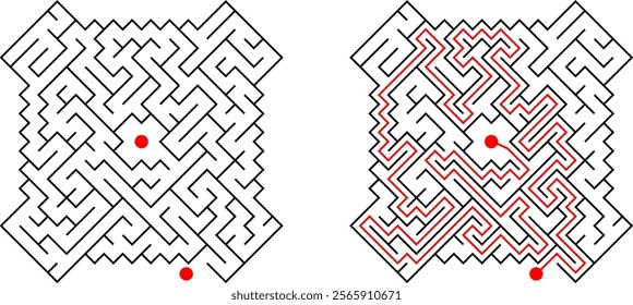 Vector maze inside the shape of a jewel. Find the way out from center of labyrinth. Medium level difficulty puzzle for childrens and adults