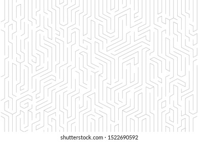 Vector maze with isometric line concept on white screen for technology background