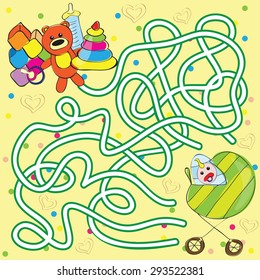 Vector maze for kids - help the baby to get toys