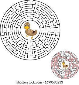 Vector Maze, Labyrinth education Game for Children with Ducks.