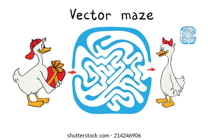 Vector Maze, Labyrinth education Game for Children with Ducks.