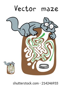 Vector Maze, Labyrinth education Game for Children with Cat.