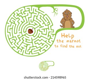 Vector Maze, Labyrinth education Game for Children with Marmot and Nut.