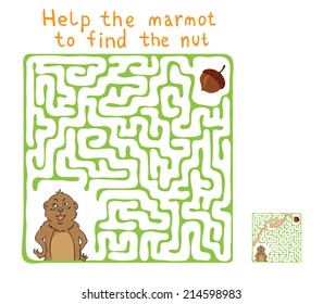 Vector Maze, Labyrinth education Game for Children with Marmot and Nut.