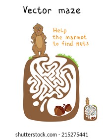 Vector Maze, Labyrinth education Game for Children with Marmot and Nut.