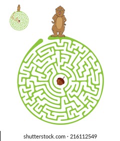 Vector Maze, Labyrinth education Game for Children with Marmot and Nut.