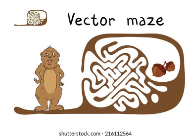 Vector Maze, Labyrinth education Game for Children with Marmot and Nut.