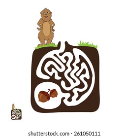 Vector Maze, Labyrinth Education Game für Kinder mit Marmot und Nut.