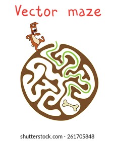 Vector Maze, juego de educación laberíntica para niños con perros y huesos.