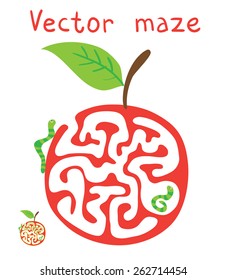 Vector Maze, Labyrinth education Game for Children with ?aterpillar and Apple.