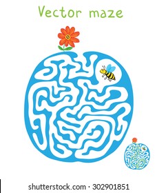 Vector Maze, Labyrinth education Game for Children with Flying Bee and flower.