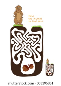 Vector Maze, Labyrinth education Game for Children with Marmot and Nut.