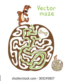 Vector Maze, Labyrinth education Game for Children with Dog and Bone.