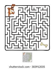 Vector Maze, Labyrinth education Game for Children with Dog and Bone.