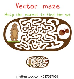 Vector Maze, Labyrinth education Game for Children with Marmot and Nut.