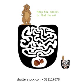 Vector Maze, Labyrinth Education Game für Kinder mit Marmot und Nut.
