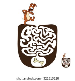 Vector Maze, Labyrinth Education Game für Kinder mit Hund und Knochen.