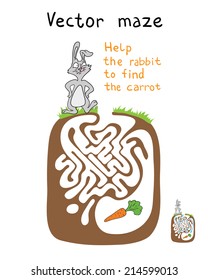 Vector Maze, Labyrinth Game for Children with Rabbit  and Carrot.