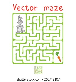 Vector Maze, Labyrinth Game for Children with Rabbit  and Carrot.